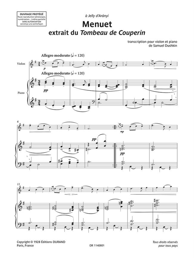 Menuet (extrait du Tombeau de Couperin) - Transcription pour violon et piano de Samuel Dushkin - skladby pro housle a klavír